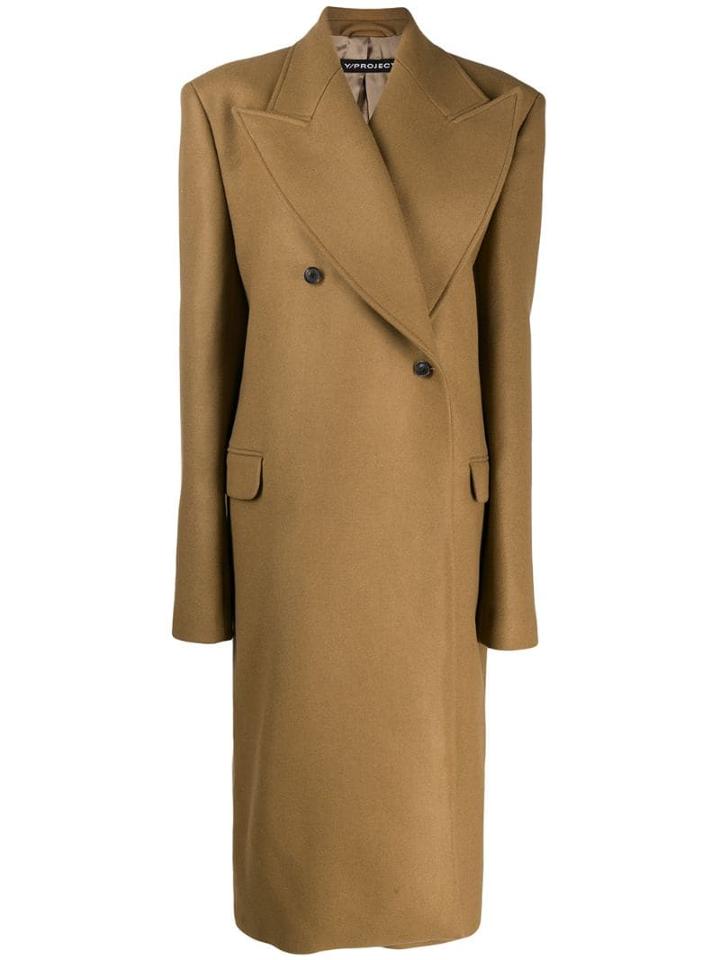 Y/project Double-breasted Overcoat - Brown