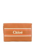 Chloé Logo Print Clutch - Brown