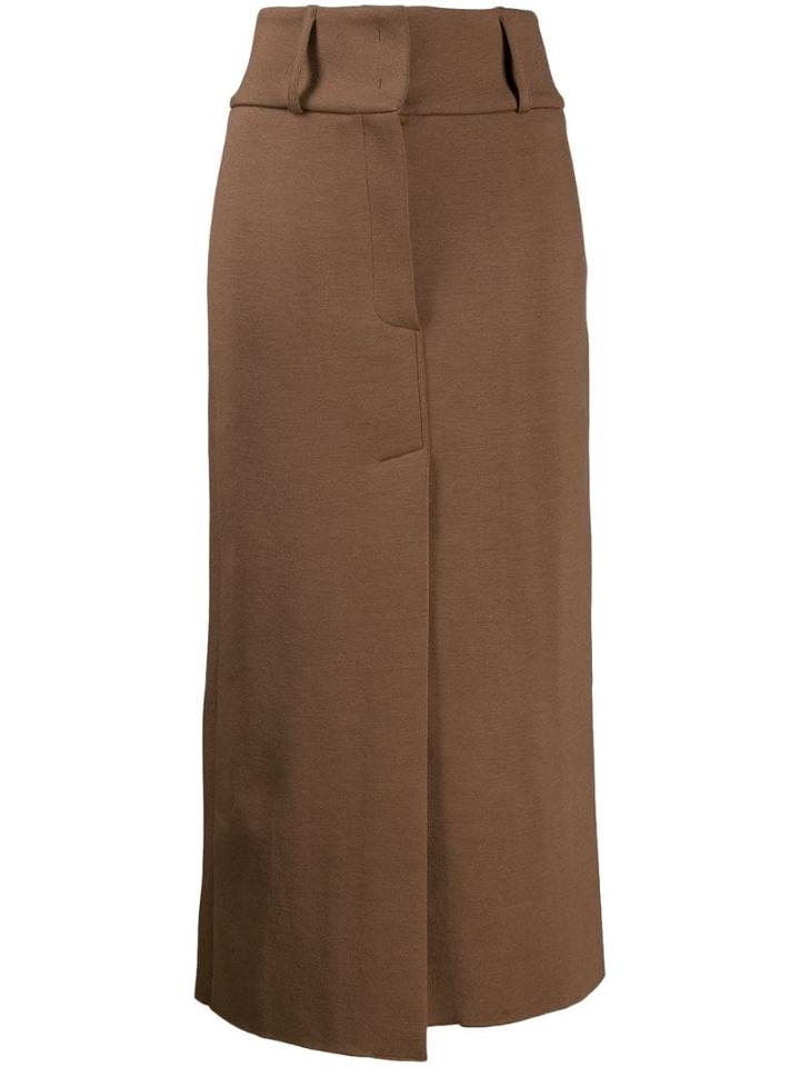 Circus Hotel Front Slit High-waisted Skirt - Brown