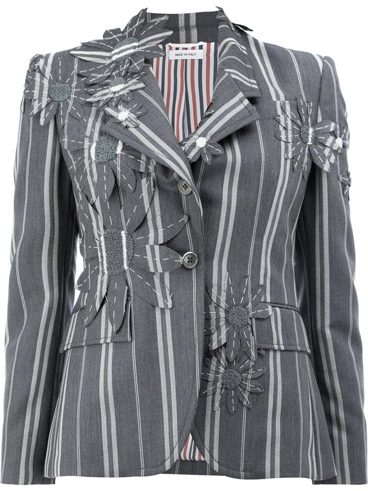 Thom Browne - Flowers Blazer - Women - Silk/mohair/wool - 42, Grey, Silk/mohair/wool