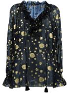 Gold-tone Print Sheer Blouse, Women's, Size: 40, Black, Viscose/silk/polyester, Roberto Cavalli