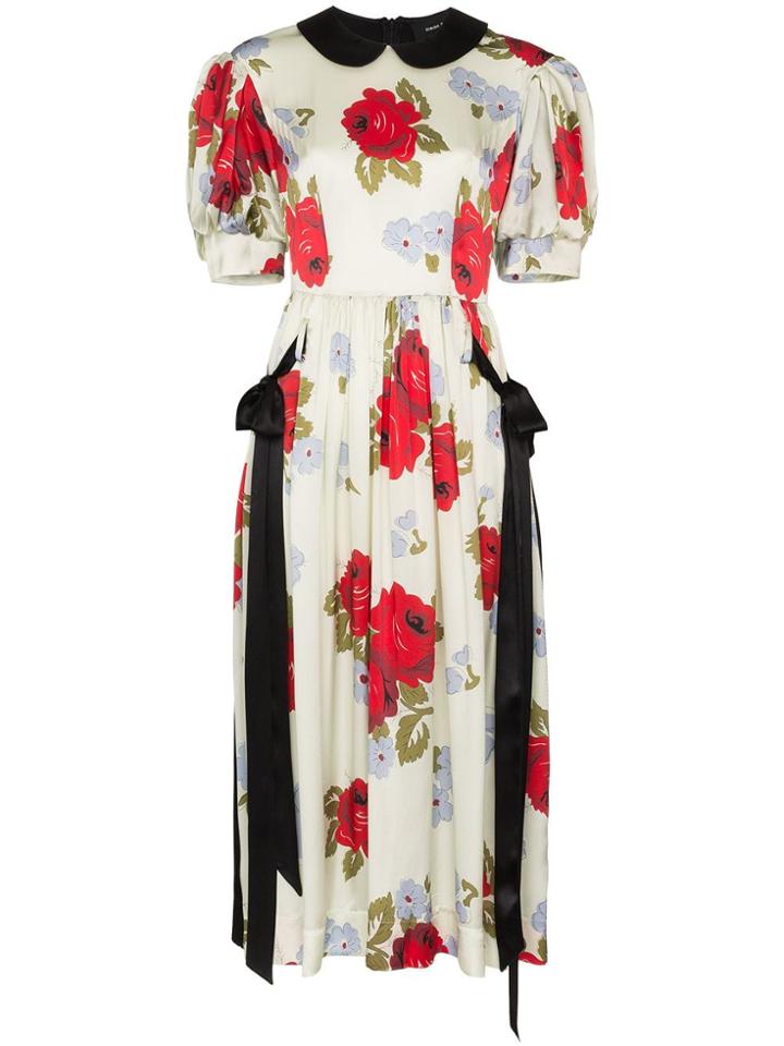 Simone Rocha Contrast Floral Print Silk Dress - Nude & Neutrals