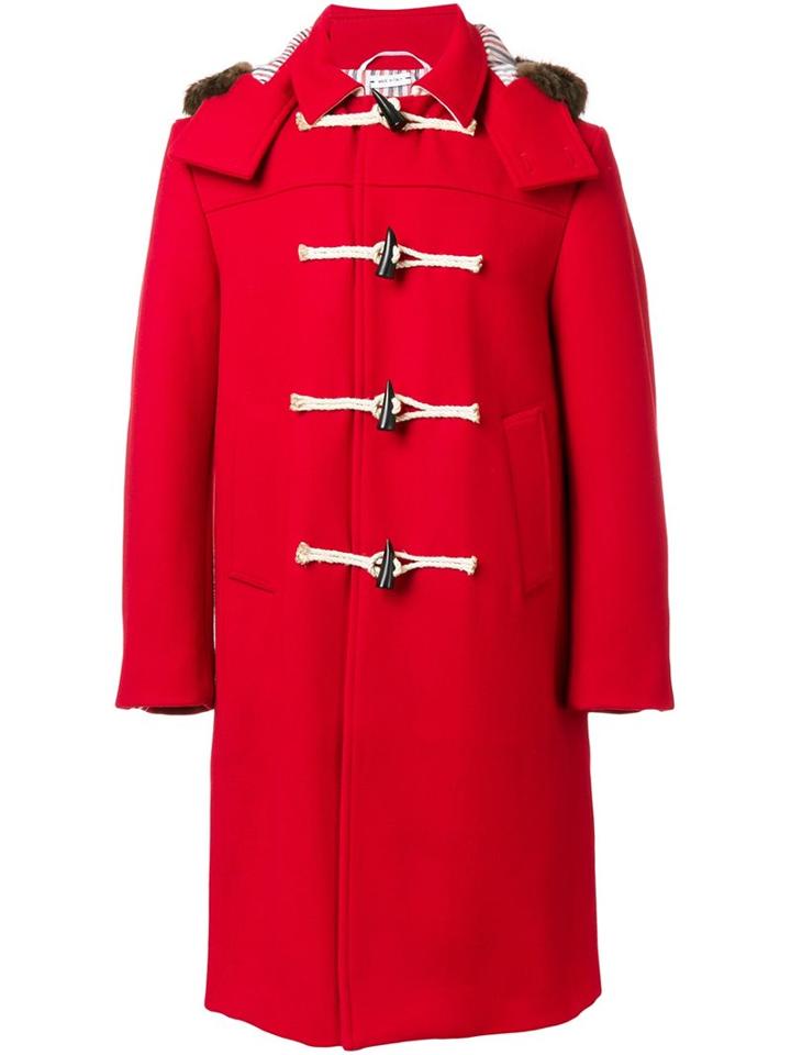 Thom Browne Hooded Duffle Coat, Men's, Size: 1, Red, Wool/beaver Fur