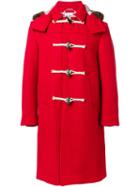 Thom Browne Hooded Duffle Coat, Men's, Size: 1, Red, Wool/beaver Fur