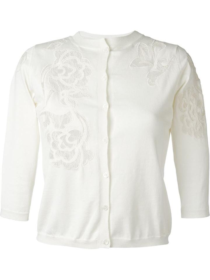 Ermanno Scervino Lace Detail Cardigan, Women's, Size: 38, White, Cotton/polyamide