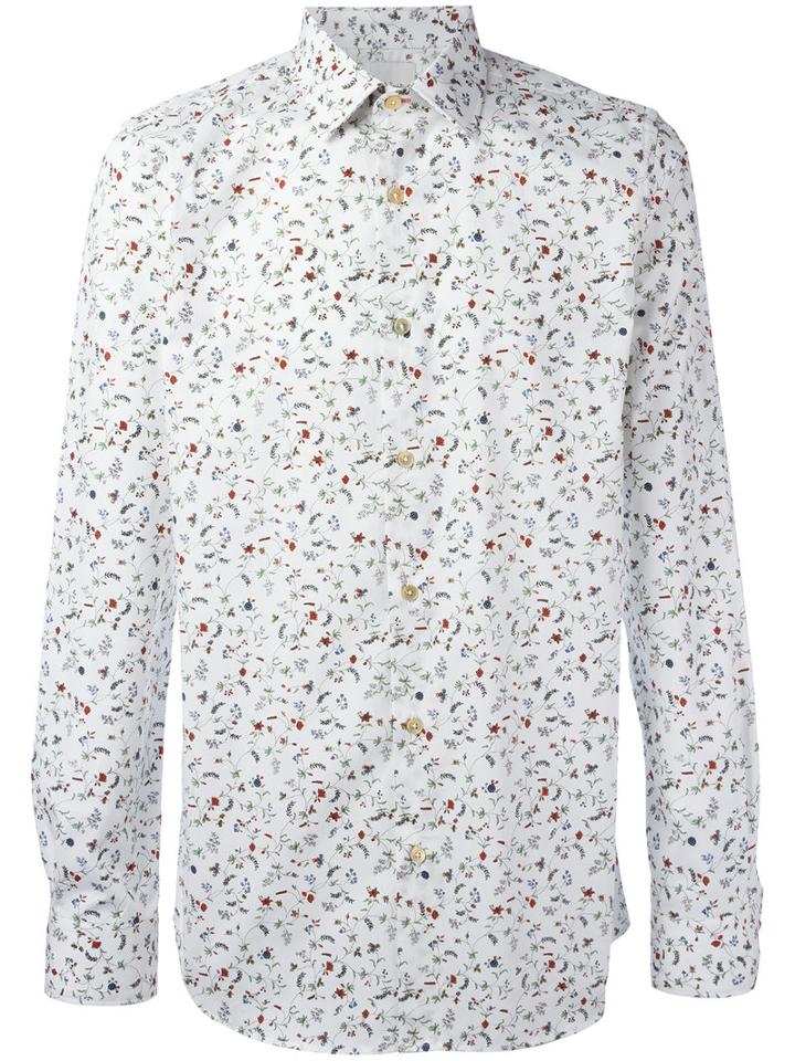 Paul Smith Floral Print Shirt, Men's, Size: 16, White, Cotton
