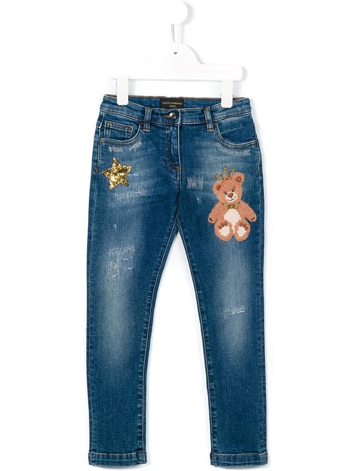 Dolce & Gabbana Kids Teddy Patch Jeans, Girl's, Size: 10 Yrs, Blue