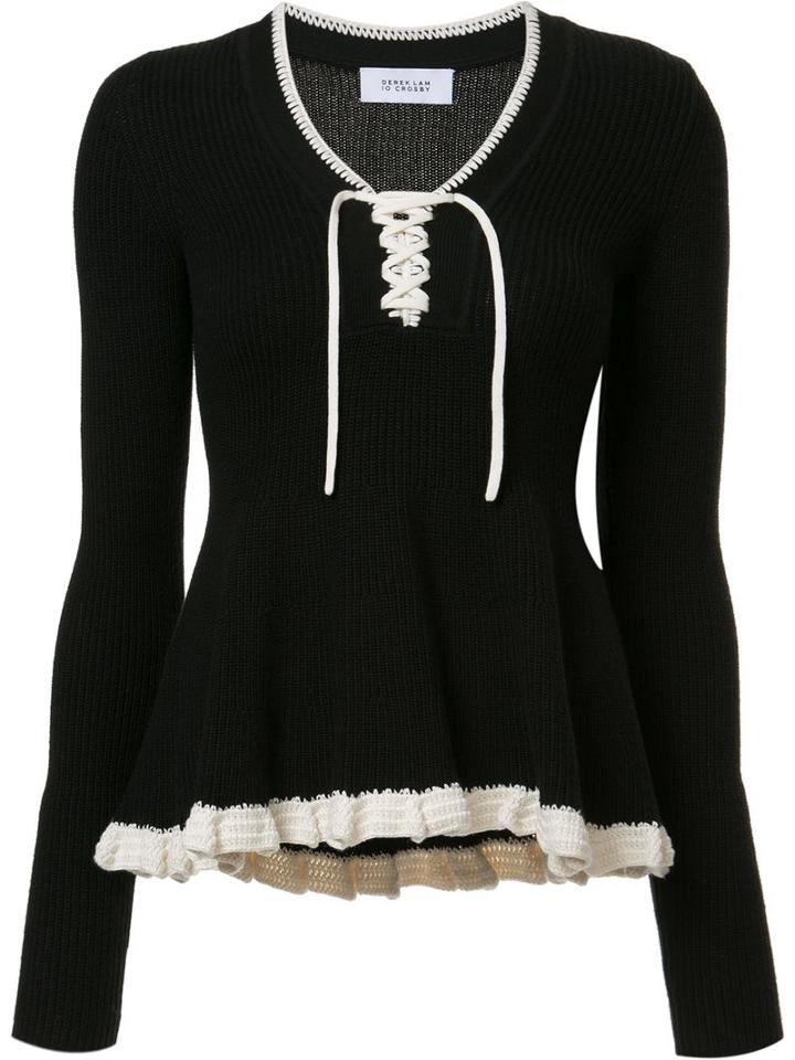 Derek Lam 10 Crosby Tied V-neck Knitted Blouse, Size: Small, Black, Cotton/cashmere
