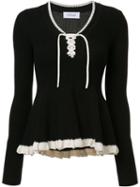 Derek Lam 10 Crosby Tied V-neck Knitted Blouse, Size: Small, Black, Cotton/cashmere