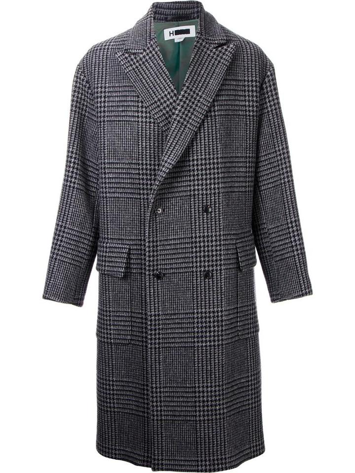 H Beauty & Youth. Double Breasted Check Coat, Men's, Size: Small, Grey, Cupro/polyester/wool