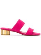 Salvatore Ferragamo Flower Heel Strap Mules - Pink & Purple