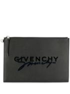 Givenchy Embroidered Signature Logo Clutch - Black