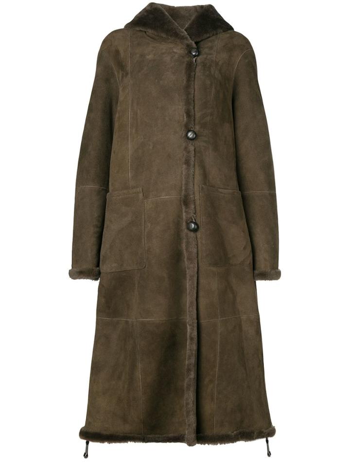 Liska Hooded Single Breasted Coat - Green