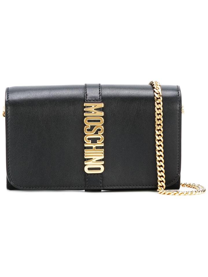 Moschino Letters Clutch, Women's, Black, Calf Leather