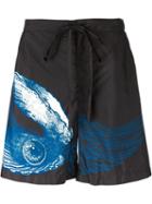 La Perla Flying Oyster Print Swim Shorts, Men's, Size: Small, Black, Polyester