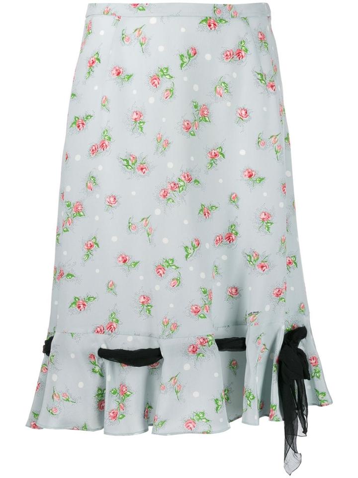 Miu Miu Floral Print Midi Skirt - Blue
