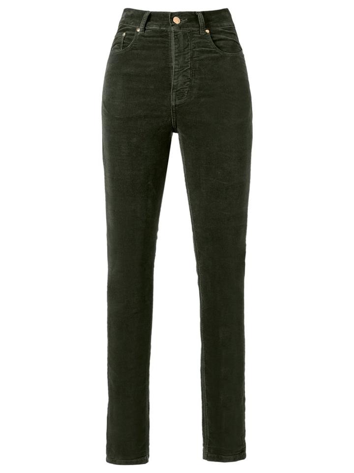 Amapô High Waist Velvet Skinny Trousers, Women's, Size: 38, Green, Cotton/elastodiene