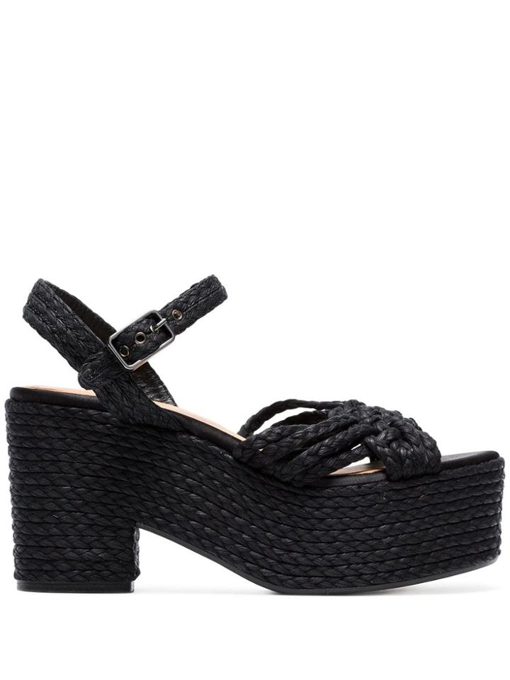 Castañer Black Woven Raffia 135 Platform Sandals