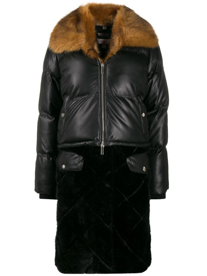 Urbancode Faux-leather Quilted Parka - Black