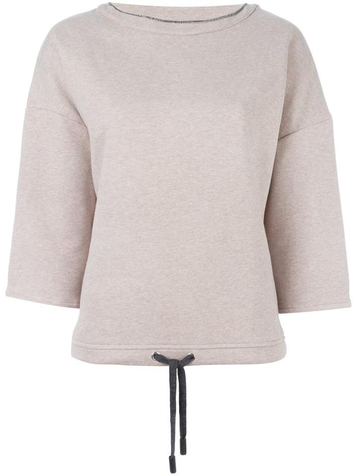 Eleventy Embellished Neckline Sweatshirt, Women's, Size: Large, Nude/neutrals, Cotton