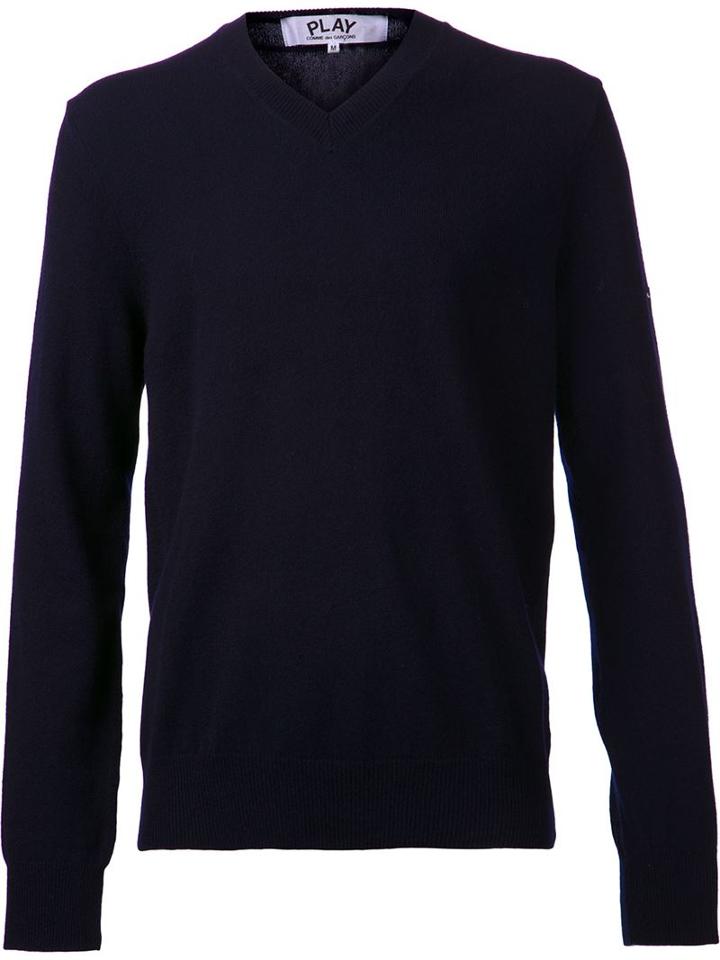 Comme Des Garçons Play Mini Heart V-neck Jumper, Men's, Size: Xl, Blue, Wool