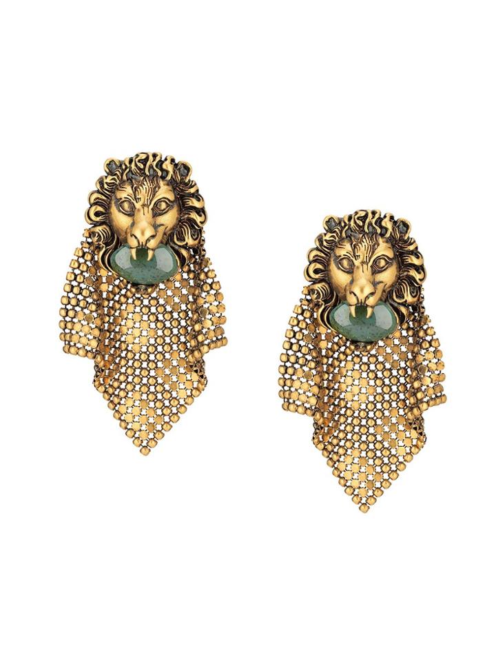 Gucci Lion Head Mesh Earrings - Gold