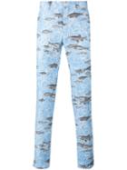 Comme Des Garçons Homme Plus - Fish Print Tapered Trousers - Men - Linen/flax - M, Blue, Linen/flax