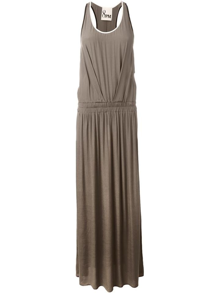 8pm Elasticated Waist Long Dress, Women's, Size: M, Green, Viscose/polyester