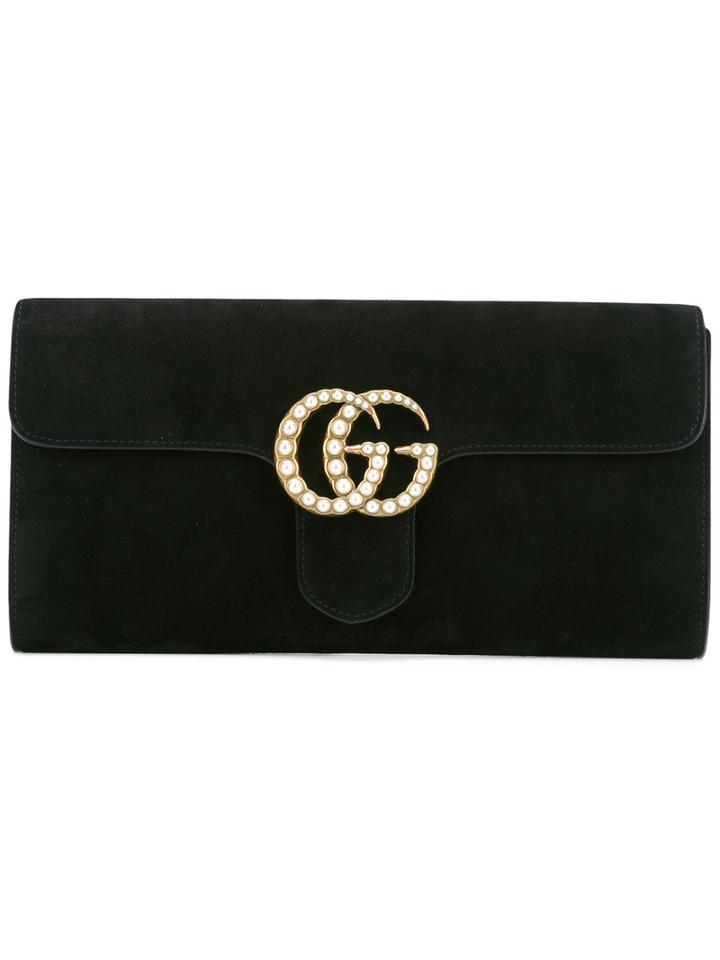 Gucci - Gg Logo Clutch - Women - Leather/calf Suede - One Size, Black, Leather/calf Suede