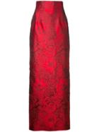 Bambah Rose Jacquard Pencil Skirt - Red