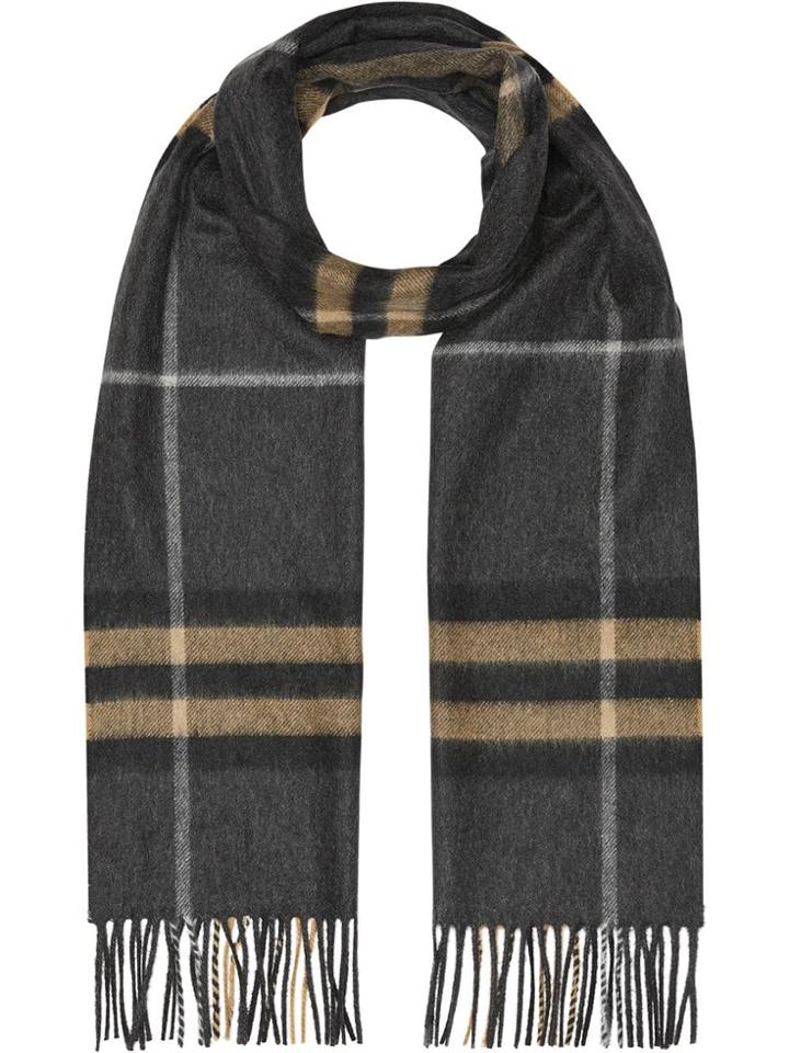 Burberry The Classic Cashmere Scarf In Check - Grey