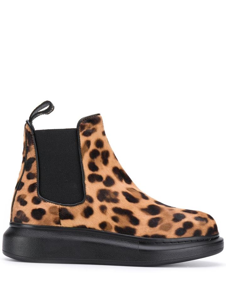 Alexander Mcqueen Leopard Print Chelsea Boots - Brown