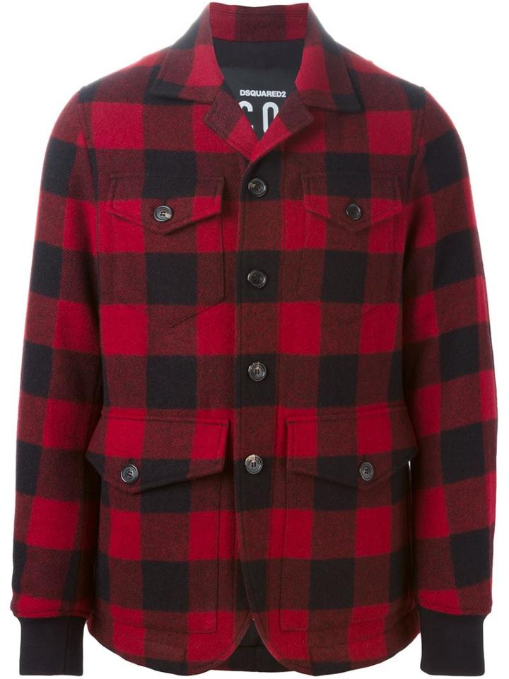 Dsquared2 Gingham Cargo Jacket, Men's, Size: 48, Red, Cotton/wool