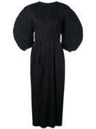 Jil Sander - Puffed Sleeves Pleated Dress - Women - Cotton/calf Leather/polyester - 36, Black, Cotton/calf Leather/polyester