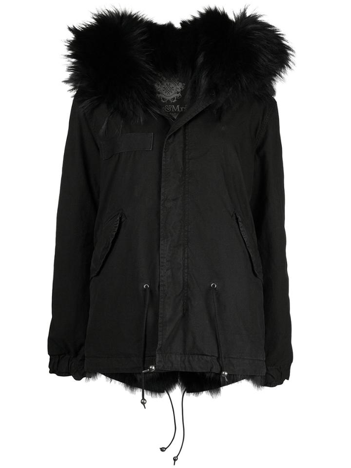 Mr & Mrs Italy Hooded Fur Trimmed Parka - Black
