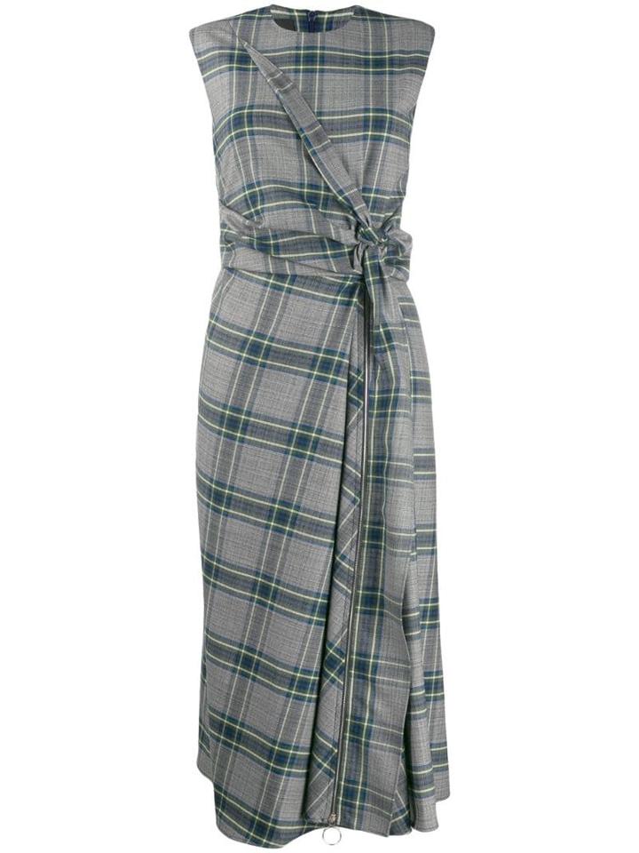 Cédric Charlier Plaid Knot Detail Dress - Grey