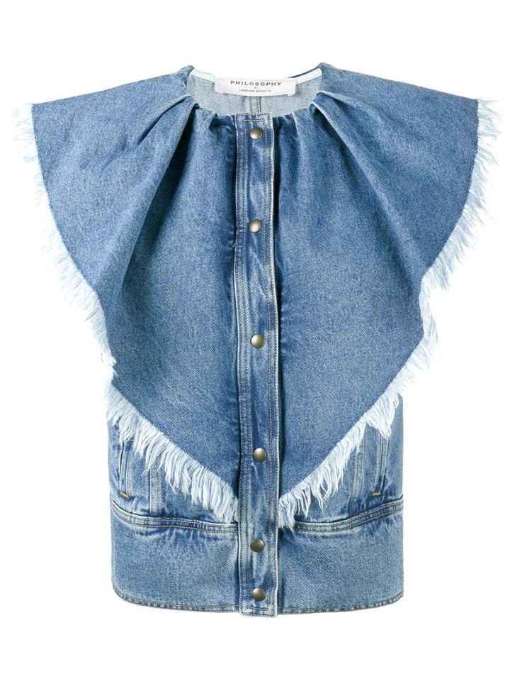 Philosophy Di Lorenzo Serafini - Sleeveless Frayed Denim Jacket - Women - Cotton - 40, Women's, Blue, Cotton