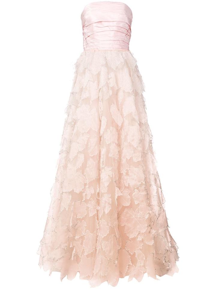 Oscar De La Renta Leaf Embroidered Tulle Gown - Pink
