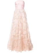 Oscar De La Renta Leaf Embroidered Tulle Gown - Pink