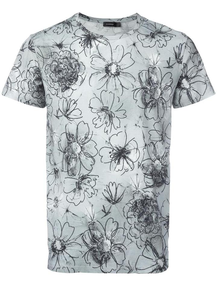 Jil Sander Floral Print T-shirt, Men's, Size: Medium, Grey, Cotton