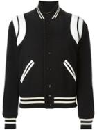 Saint Laurent Leather Patch Varsity Jacket, Women's, Size: 38, Black, Cotton/lamb Skin/polyamide/virgin Wool