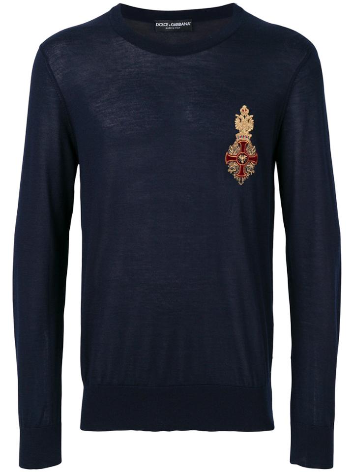 Dolce & Gabbana Crest Appliqué Sweater - Blue