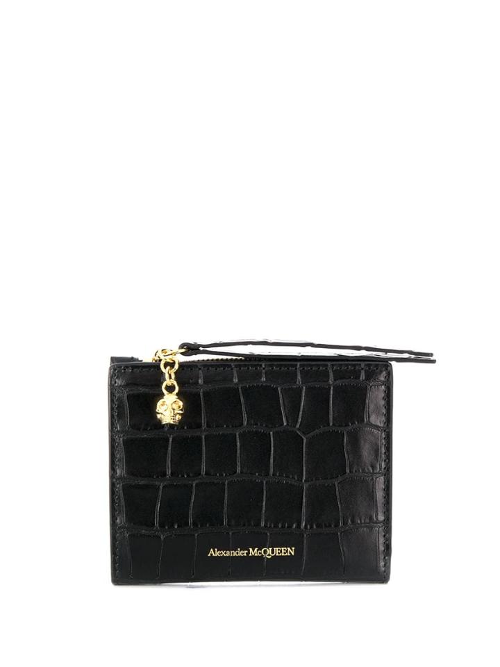 Alexander Mcqueen Crocodile Embossed Bi-fold Wallet - Black