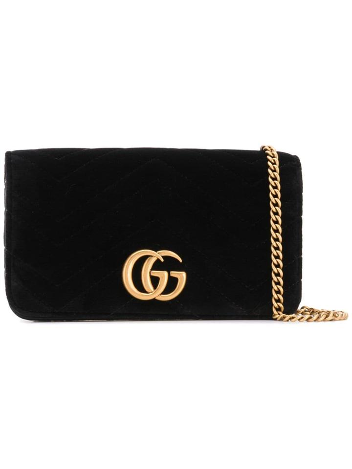 Gucci Chevron Textured Logo Clutch - Black