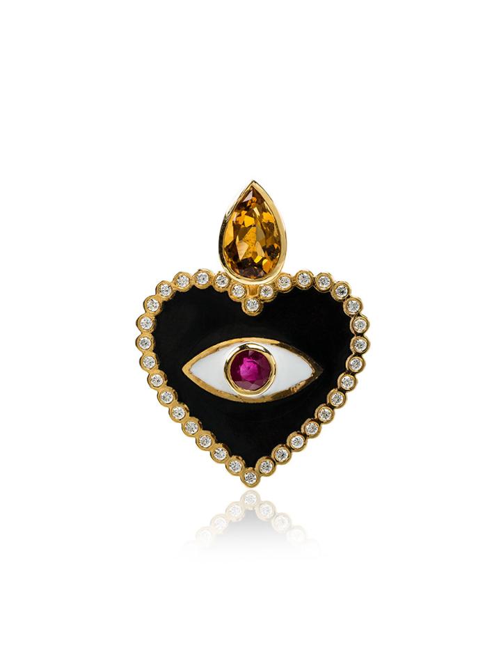 Holly Dyment Ruby And Diamond Heart Evil Eye Pendant Necklace - Black