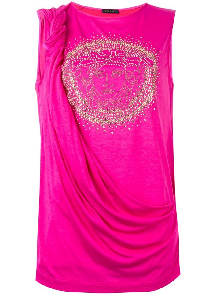 Versace Embellished Medusa Draped Top, Women's, Size: 38, Pink/purple, Viscose/silk