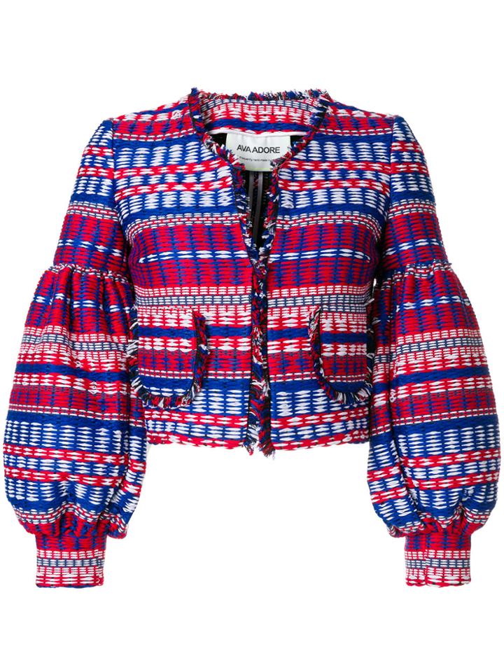 Ava Adore Embroidered Cropped Jacket With Balloon Sleeves - Blue