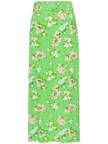 Bernadette Small Roses Print Midi Skirt - Green