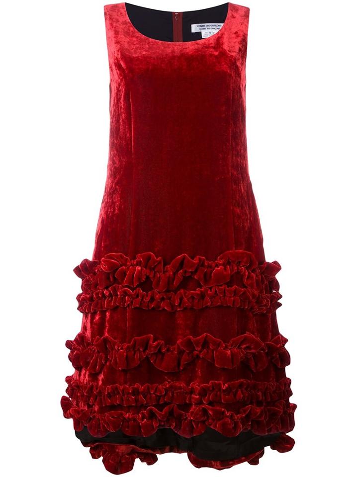 Comme Des Garçons Comme Des Garçons Ruffled Hem Dress, Women's, Size: Small, Red, Polyester/cupro/rayon