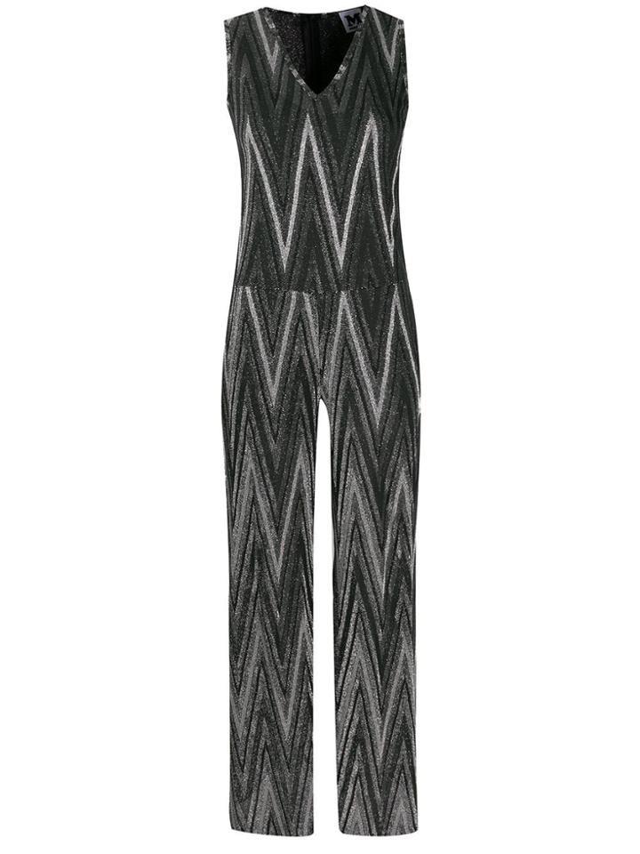 M Missoni Zigzag Metallic Knit Jumpsuit - Silver